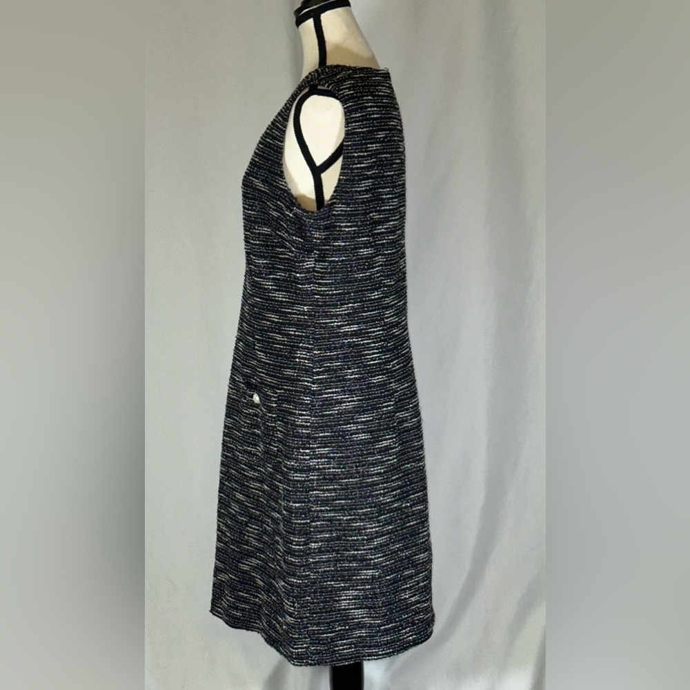Karl Lagerfeld • Tweed Shift Dress Womens 12 Black White White Pearl Buttons - Picture 4 of 16